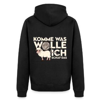 Komme was wolle ich Schaf das Schaf Wolle Design - Unisex Premium Bio Zip Hoodie - Schwarz - Hinten - Nico (187cm)