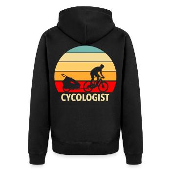 Fahrradanhänger Papa MTB Retro Cycologist - Unisex Premium Bio Zip Hoodie - Schwarz - Hinten - Nico (187cm)