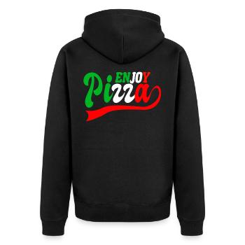 enjoy pizza - Unisex Premium Organic Zip Hoodie - black - Back - Nico (187cm)