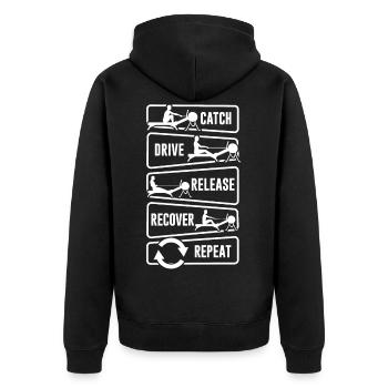 Rowing Erg Ruderschlag Stroke Repeat - Unisex Premium Organic Zip Hoodie - black - Back - Nico (187cm)
