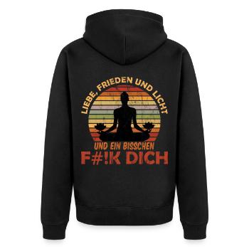 Liebe Frieden und Licht Fick dich Meditaion - Unisex Premium Bio Zip Hoodie - Schwarz - Hinten - Nico (187cm)