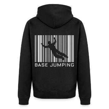 Base jumping hobby with barcode - Unisex Premium Organic Zip Hoodie - black - Back - Nico (187cm)