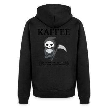 Kaffee Spruch Koffein Sprüche Coffee Tod Cafe - Unisex Premium Bio Zip Hoodie - Schwarz - Hinten - Nico (187cm)