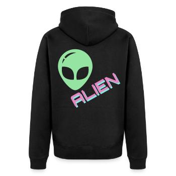 alien - Unisex Premium Bio Zip Hoodie - Schwarz - Hinten - Nico (187cm)