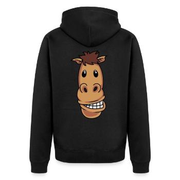 Lustiges verrücktes Pferd Pony Fantasy Reiter Spaß - Unisex Premium Bio Zip Hoodie - Schwarz - Hinten - Nico (187cm)