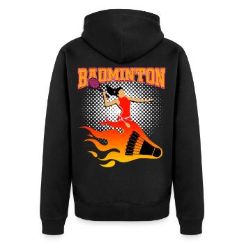 Badminton - Unisex Premium Bio Zip Hoodie - Schwarz - Hinten - Nico (187cm)