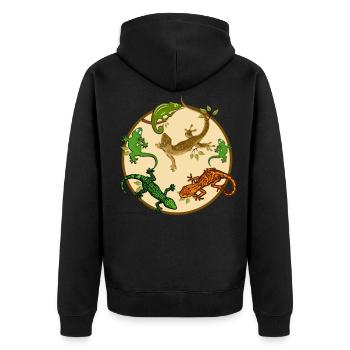 Gecko Eidechse - Unisex Premium Bio Zip Hoodie - Schwarz - Hinten - Nico (187cm)
