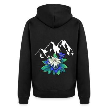 Mountains Mountains Tirol Edelweiss Gentian Nature Hiking - Unisex Premium Organic Zip Hoodie - black - Back - Nico (187cm)