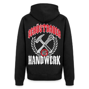 Gerüstbauer T-Shirt bedruckt in top Markenqualität - Unisex Premium Bio Zip Hoodie - Schwarz - Hinten - Nico (187cm)