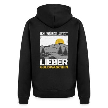 Goldwaschen Goldschürfen cooles Vintage Design - Unisex Premium Bio Zip Hoodie - Schwarz - Hinten - Nico (187cm)