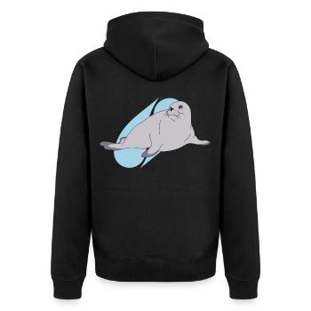 Seehund Lineart künstlerisch - Unisex Premium Bio Zip Hoodie - Schwarz - Hinten - Nico (187cm)