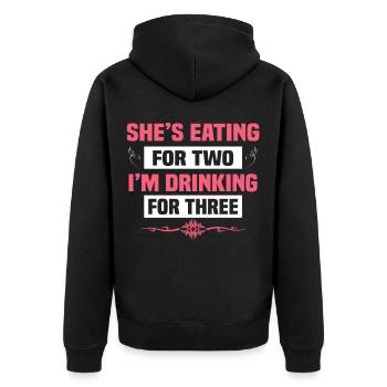 Elle mange pour deux chez Dringking pour trois - Veste à capuche bio Premium Unisexe - noir - Dos - Nico (187cm)