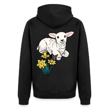 Baby Lamb Sheep Easter Children Happy Easter - Unisex Premium Organic Zip Hoodie - black - Back - Nico (187cm)