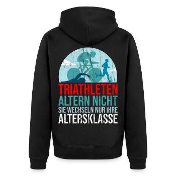 Triathlet Triathlon Geschenk - Unisex Premium Bio Zip Hoodie - Schwarz - Hinten - Nico (187cm)