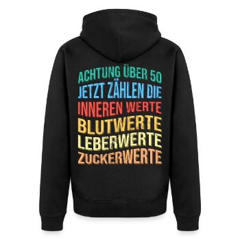 Über 50 Spruch Lustig Geburtstag - Unisex Premium Bio Zip Hoodie - Schwarz - Hinten - Nico (187cm)