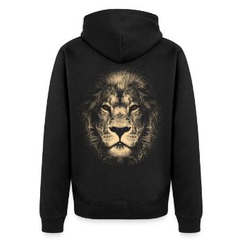 Cooler und stylisher Löwenkopf mit markanten Augen - Unisex Premium Bio Zip Hoodie - Schwarz - Hinten - Nico (187cm)