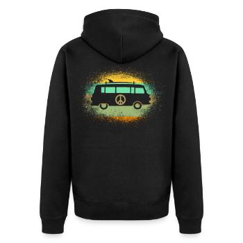 Barki Knutschkugel Hippie Bus mit Surfbrett - Unisex Premium Bio Zip Hoodie - Schwarz - Hinten - Nico (187cm)