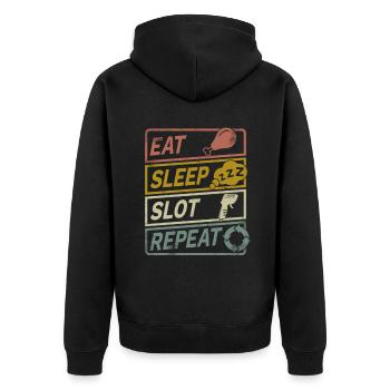 Slotcar Handregler Modellsport Retro Geschenk - Unisex Premium Bio Zip Hoodie - Schwarz - Hinten - Nico (187cm)
