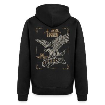 Geschenkidee für Mann zum 60 Geburtstag Iam legend - Unisex Premium Bio Zip Hoodie - Schwarz - Hinten - Nico (187cm)