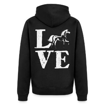 LOVE Horse Riding - Unisex Premium Bio Zip Hoodie - Schwarz - Hinten - Nico (187cm)
