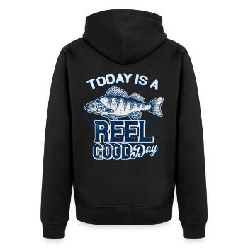 Angler saying vintage typography - Unisex Premium Organic Zip Hoodie - black - Back - Nico (187cm)