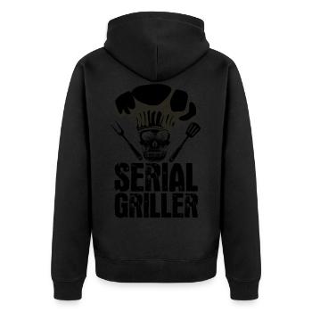 Serial Griller BBQ Distressed - Unisex Premium Organic Zip Hoodie - black - Back - Nico (187cm)