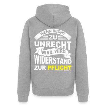 Protestshirt gegen Einschränkung der Grundrechte - Unisex Premium Bio Zip Hoodie - Grau meliert - Hinten - Nico (187cm)