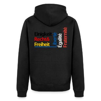 Einigkeit Recht Freiheit Gleichheit Brüderlichkeit - Unisex Premium Bio Zip Hoodie - Schwarz - Hinten - Nico (187cm)