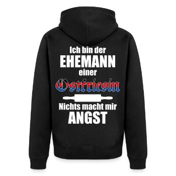 Ehemann einer Ostfriesin | Spruch Ostfriesland - Unisex Premium Bio Zip Hoodie - Schwarz - Hinten - Nico (187cm)