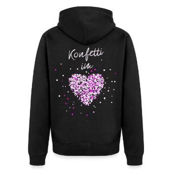 Konfetti im Herzen - Unisex Premium Bio Zip Hoodie - Schwarz - Hinten - Nico (187cm)