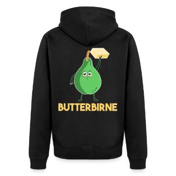 Butterbirne Lustiges Obst Butter Birne Geschenk - Unisex Premium Bio Zip Hoodie - Schwarz - Hinten - Nico (187cm)