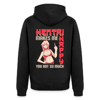 Hentai Ahegao Lewd Anime Manga Geschenk - Unisex Premium Bio Zip Hoodie - Schwarz - Hinten - Nico (187cm)