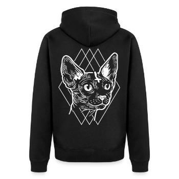 Gothic Katze E-Girl E-Boy Satan Retro Geschenk - Unisex Premium Bio Zip Hoodie - Schwarz - Hinten - Nico (187cm)