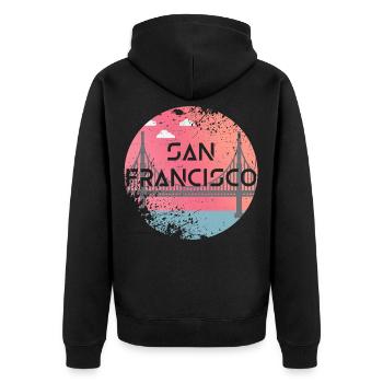 San Francisco - Unisex Premium Bio Zip Hoodie - Schwarz - Hinten - Nico (187cm)