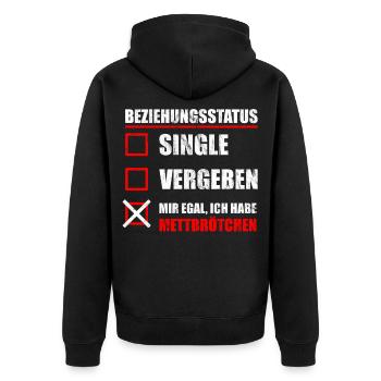 Mett Mettbrötchen Zwiebelmett Spruch Geschenk - Unisex Premium Bio Zip Hoodie - Schwarz - Hinten - Nico (187cm)