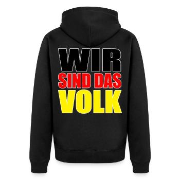 Wir sind das Volk Quarantäne - Unisex Premium Bio Zip Hoodie - Schwarz - Hinten - Nico (187cm)