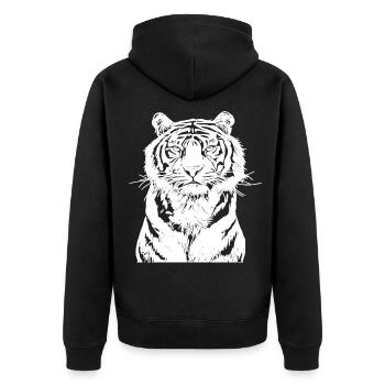 Weißer Tiger - Unisex Premium Bio Zip Hoodie - Schwarz - Hinten - Nico (187cm)