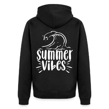Summer Vibes Surfing - Unisex Premium Bio Zip Hoodie - Schwarz - Hinten - Nico (187cm)