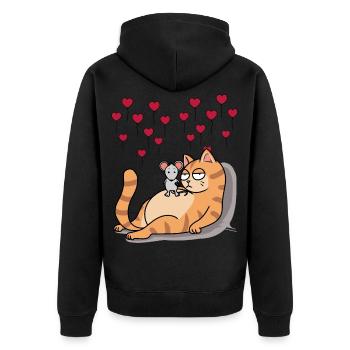 Cat Mouse Friend Love Partnership Romance - Unisex Premium Organic Zip Hoodie - black - Back - Nico (187cm)