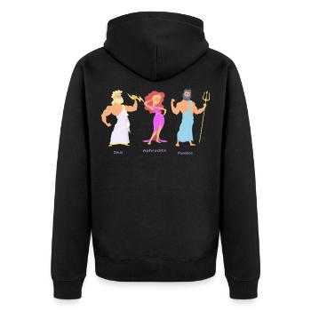 ZEUS APHRODITE POSEIDON - Unisex Premium Bio Zip Hoodie - Schwarz - Hinten - Nico (187cm)
