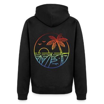 Sommerliches Tropenparadies Ulaub - Unisex Premium Bio Zip Hoodie - Schwarz - Hinten - Nico (187cm)