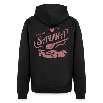 i love sauna - Unisex Premium Organic Zip Hoodie - black - Back - Nico (187cm)
