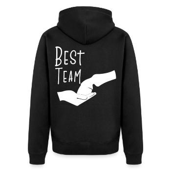 Cooles Pferde Shirt - Bestes Team Pferd + Mensch - Unisex Premium Bio Zip Hoodie - Schwarz - Hinten - Nico (187cm)