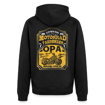 Motorrad Opa T-Shirt - Unisex Premium Bio Zip Hoodie - Schwarz - Hinten - Nico (187cm)