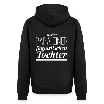 Stolzer Papa einer fantastischen Tochter Spruch - Unisex Premium Bio Zip Hoodie - Schwarz - Hinten - Nico (187cm)