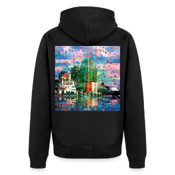 08 Hamburg Hafen Elphi Schiffe Kräne - Unisex Premium Bio Zip Hoodie - Schwarz - Hinten - Nico (187cm)