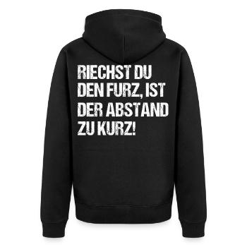 Riechst Du Den Furz Ist Der Abstand Zu Kurz - Unisex Premium Bio Zip Hoodie - Schwarz - Hinten - Nico (187cm)