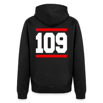 It took me 109 years to look this good - Unisex Premium Bio Zip Hoodie - Schwarz - Hinten - Nico (187cm)