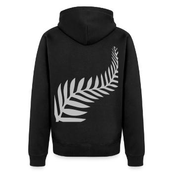 Maori Feder Federn - Unisex Premium Bio Zip Hoodie - Schwarz - Hinten - Nico (187cm)