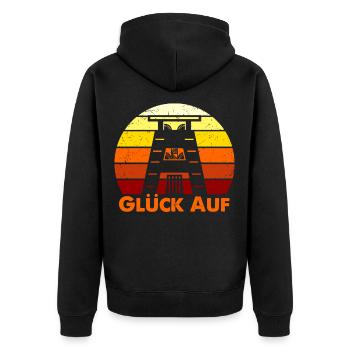 Glück Auf - Ruhrgebiet Kumpel Zeche Ruhrpott Junge - Unisex Premium Bio Zip Hoodie - Schwarz - Hinten - Nico (187cm)